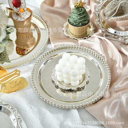 European High-End Metal Round Tray Fruit Cake Plate Baking Afternoon Tea Party Ktv Wedding Table Supplies