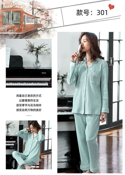 Autumn and Winter Women's 100 Pure Cotton Pajamas Women's Loose Cardigan for Middle-aged and Elderly Mothers Spring and Autumn Long-sleeved Casual Home Clothes