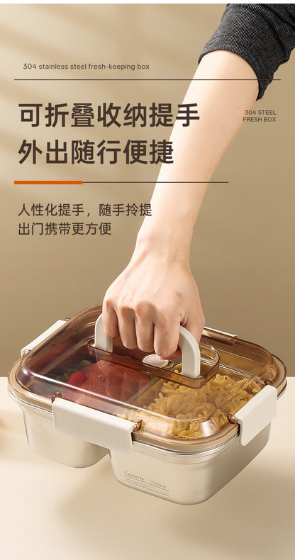 304 Stainless Steel Preservation Box Food Sealed Lunch Box for Microwave Lunch Box Large Capacity Square with Handler