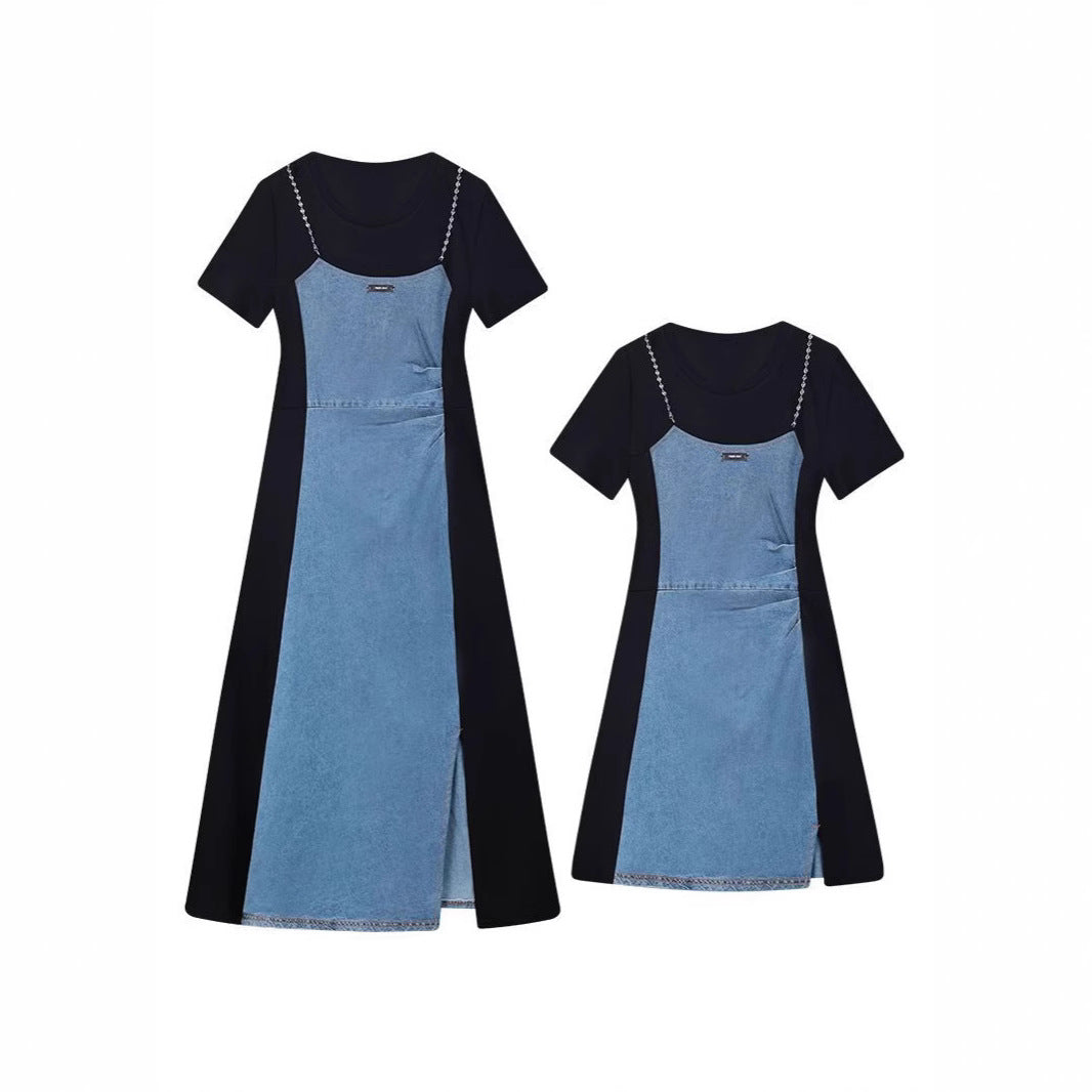 plus size Vintage Denim dress Women's Summer Skirt Casual Slim Fit Two-piece dress