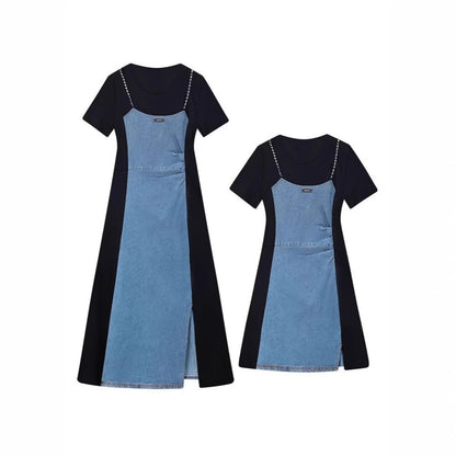 plus size Vintage Denim dress Women's Summer Skirt Casual Slim Fit Two-piece dress