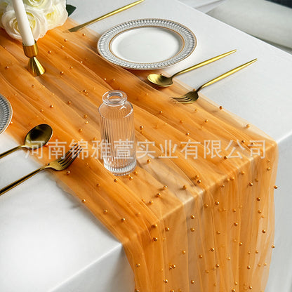 Amazon Pearl Tulle Lace Table Runner Wedding Party Outdoor Decoration Tablecloth Amazon Manufacturer Supply
