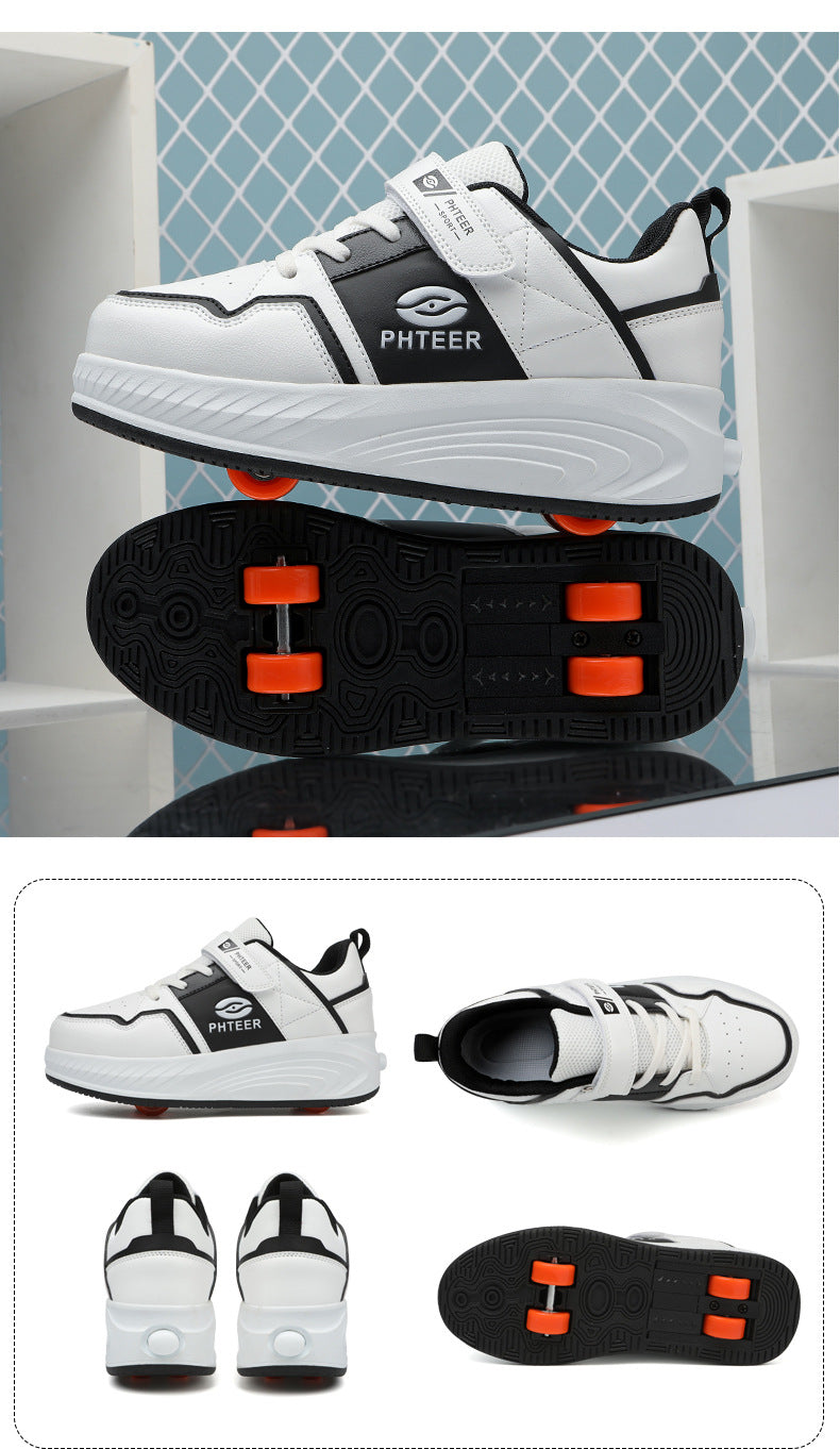 Girls' Roller Shoes Autumn and Winter New Model Children's Four-Wheel Automatic Sliding Skates for Older Kids Sports Roller Shoes