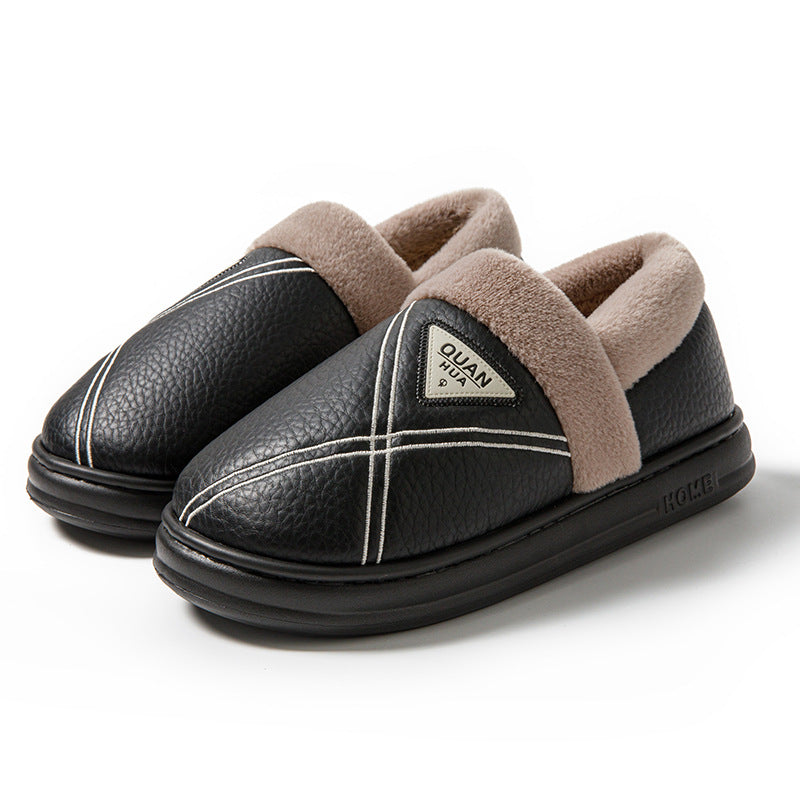 Plus Size 4647 Cotton Slippers for Men Waterproof Winter Indoor Home Non-Slip Warm Fleece-Lined Thickeneded Couple Cotton Shoes for Women