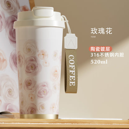 New Ceramic Thermos Coffee Cup for Girls, a Lucky Charm with High Aesthetic Value, Double Drinking Cup, Lily of the Valley Gift Cup