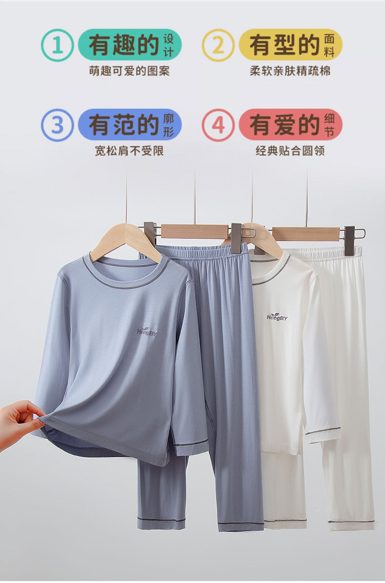 Summer Boys' Short-sleeved Shorts Modal Children's Pajamas Girls' Parent-child Home Clothes suit Children's Air-conditioning Clothes