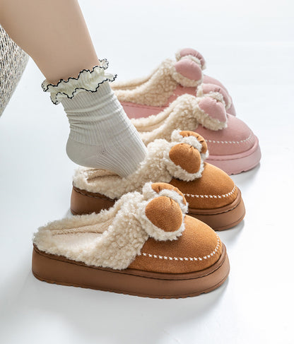 Cute Thick-Soled Cotton Slippers for Women in Autumn and Winter, Indoor Non-Slip Warm Soft Thick-Soled Furry Slippers for Postpartum Period