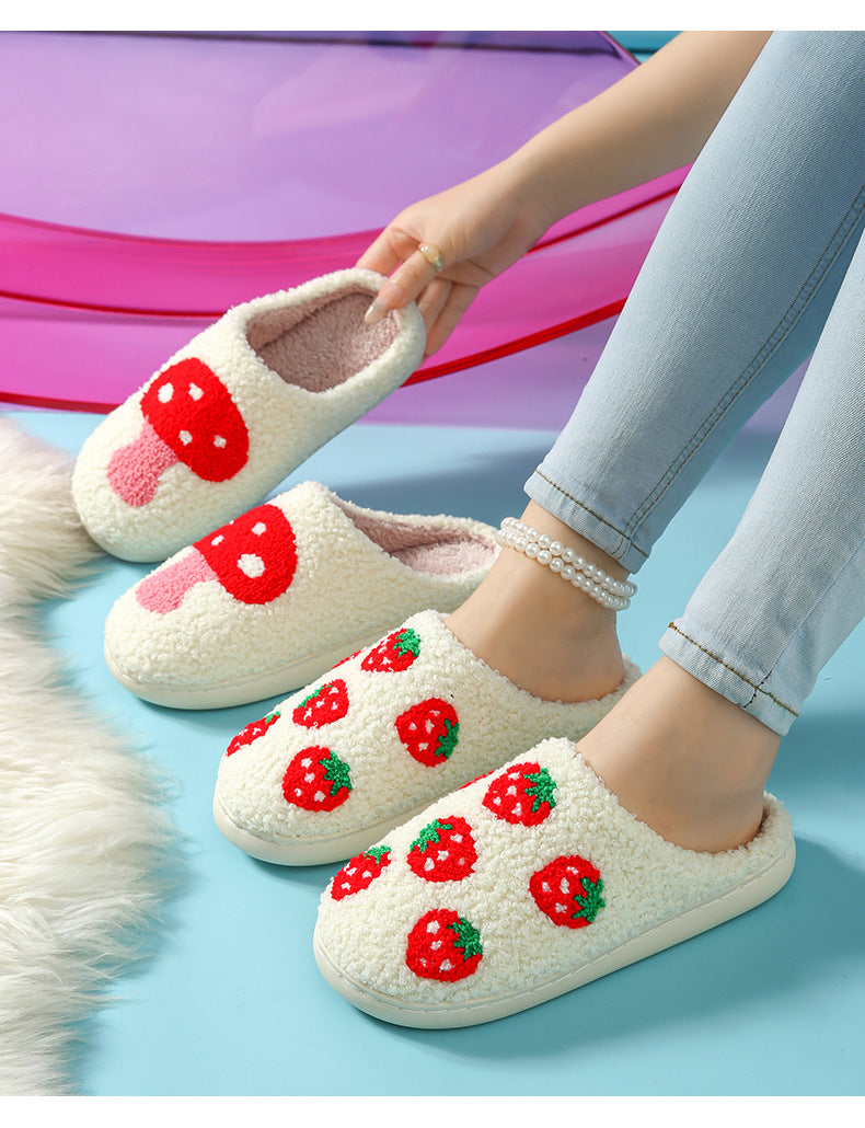 Autumn and Winter Home Cotton Slippers for Women, Cute Printed Plush Soft-Soled Slippers, Indoor Warm, Non-Slip and Comfortable