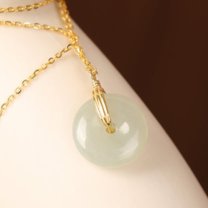 S925 Sterling Silver Clavicle Necklace Women's New Chinoiserie Natural Hetian Jade Safety Buckle Pendant Retro Accessible Luxury Simple Accessories