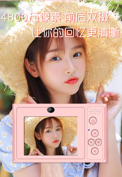 Explosions student campus camera CCD entry-level portable small high-definition digital card machine double camera can take selfies