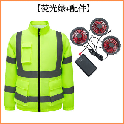 New Cooling Air-Conditioning Clothing, Reflective Long-Sleeved Work Clothes with Three Fans, Labor Protection Clothing, Outdoor Sun Protection Duty Clothing