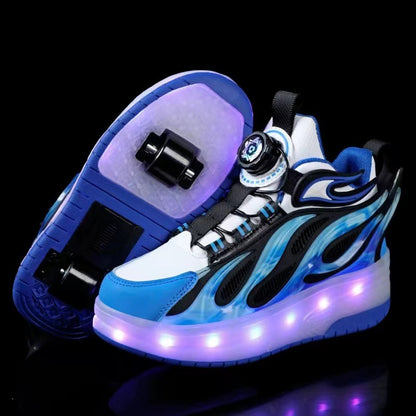 Children's Heelys Shoes, Retractable and Lighted, Boys' Flying Shoes with Wheels, Primary School Students' Roller Skate Shoes