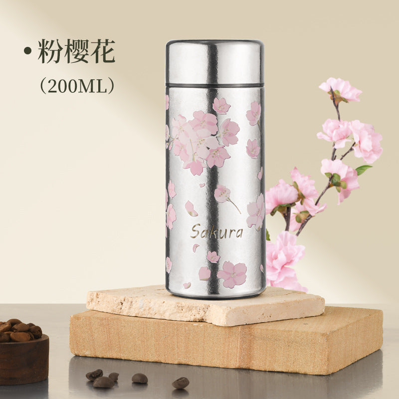 Pocket Insulated Cup Mini Compact Wave Cherry Blossom Rose Pure Titanium Coffee Mug Couple Portable Cute Healing Travel Companion