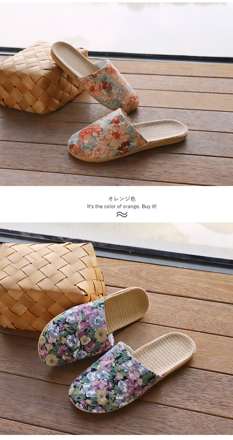 Baotou Spring & Fall Indoor Comfortable and Breathable Linen All Year Round Home Fabric Sandals for Women and Couples Floor Soft Bottom Home