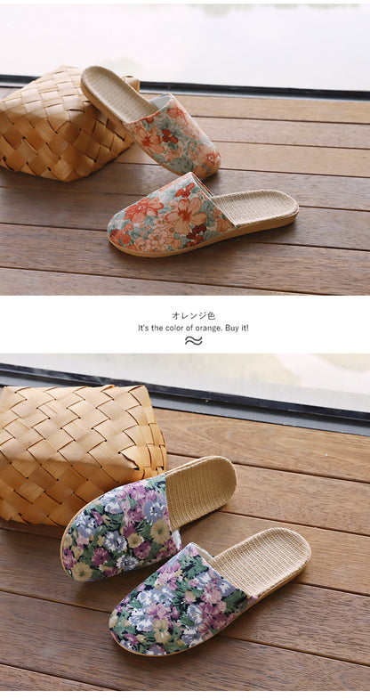 Baotou Spring & Fall Indoor Comfortable and Breathable Linen All Year Round Home Fabric Sandals for Women and Couples Floor Soft Bottom Home