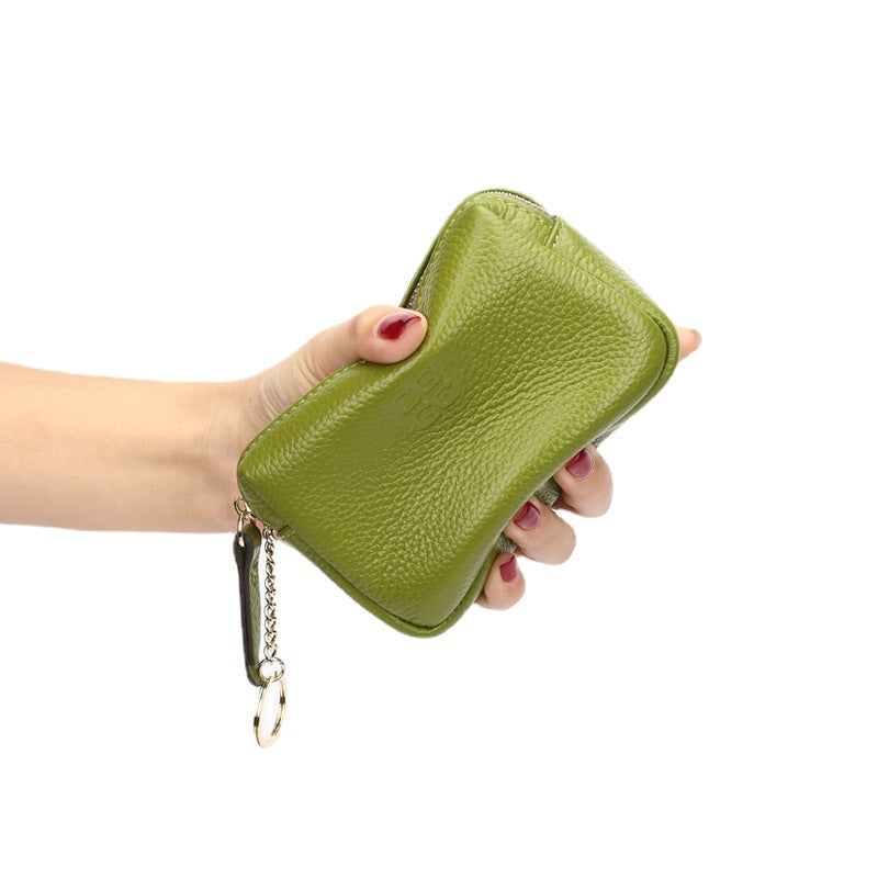 First Layer Cowhide Zipper Small Wallet Korean Style Simple Mini Keychain Coin Storage Bag Genuine Leather Coin Purse for Women