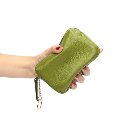 First Layer Cowhide Zipper Small Wallet Korean Style Simple Mini Keychain Coin Storage Bag Genuine Leather Coin Purse for Women