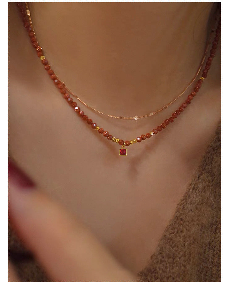 Natural Freshwater Pearl Necklace Imported Zircon Beaded Cutting High-grade Sense Exquisite All-match Love Pendant Necklace Women