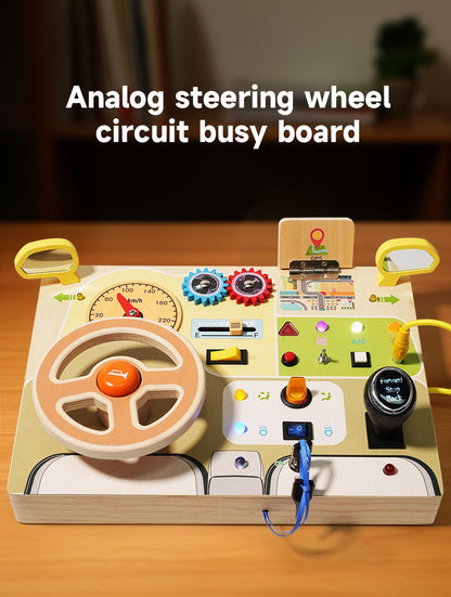 Children's Montessori Early Education Simulation Driving Steering Wheel Digital Switch Light Sound Busy Board Science and Education Aids Educational Toys