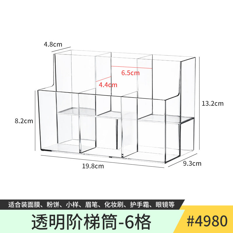 Pen Holder Desktop Stationery Storage Box Transparent Acrylic Multifunctional Student Pen Holder Office Note Pad Organizer Box