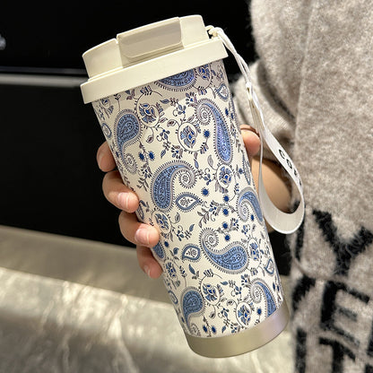 Factory Blue and White Porcelain Stainless Steel Overlord Tea Queen Flower Language Series Coffee Cup Portable Double Drinking Cup with Good Appearance