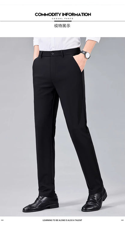 Business Pants Men's Casual Pants Summer Ultra-thin Stretch Ice Silk Men's Pants Middle-aged Loose Straight Suit Pants