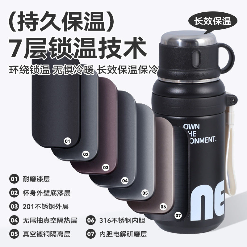 New Large-Capacity Straw Insulated Cup, Outdoor Portable Vacuum Double-Drink Cup, Household Double-Layer 316 Stainless Steel Water Cup