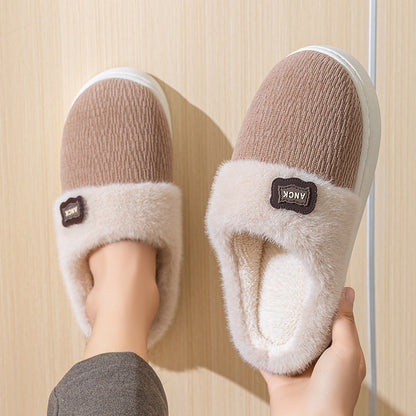 Cotton Slippers for Women, Fashionable Winter Indoor Home Non-Slip Plush Warm Couple Style Fleece-Lined Thick-Soled Cotton Slippers for Men
