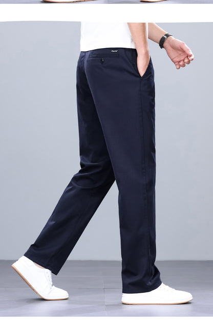 Binhaolu Men's Clothing High-End Pure Cotton Casual Pants for Men, Autumn and Winter Style with Fleece, New Business Style Men's Pants in Navy Blue