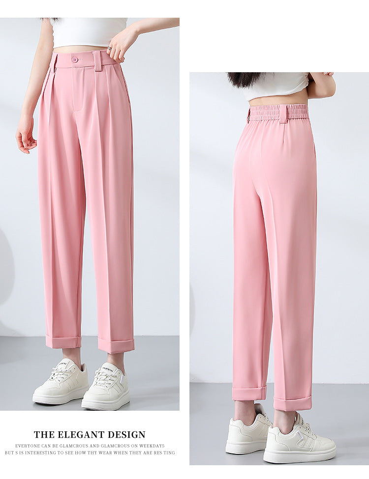 New Style Ice Silk Suit Pants for Petite Women, Cropped Straight-Leg Pants, Summer Thin Cigarette Pants, Free Shipping