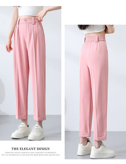 New Style Ice Silk Suit Pants for Petite Women, Cropped Straight-Leg Pants, Summer Thin Cigarette Pants, Free Shipping