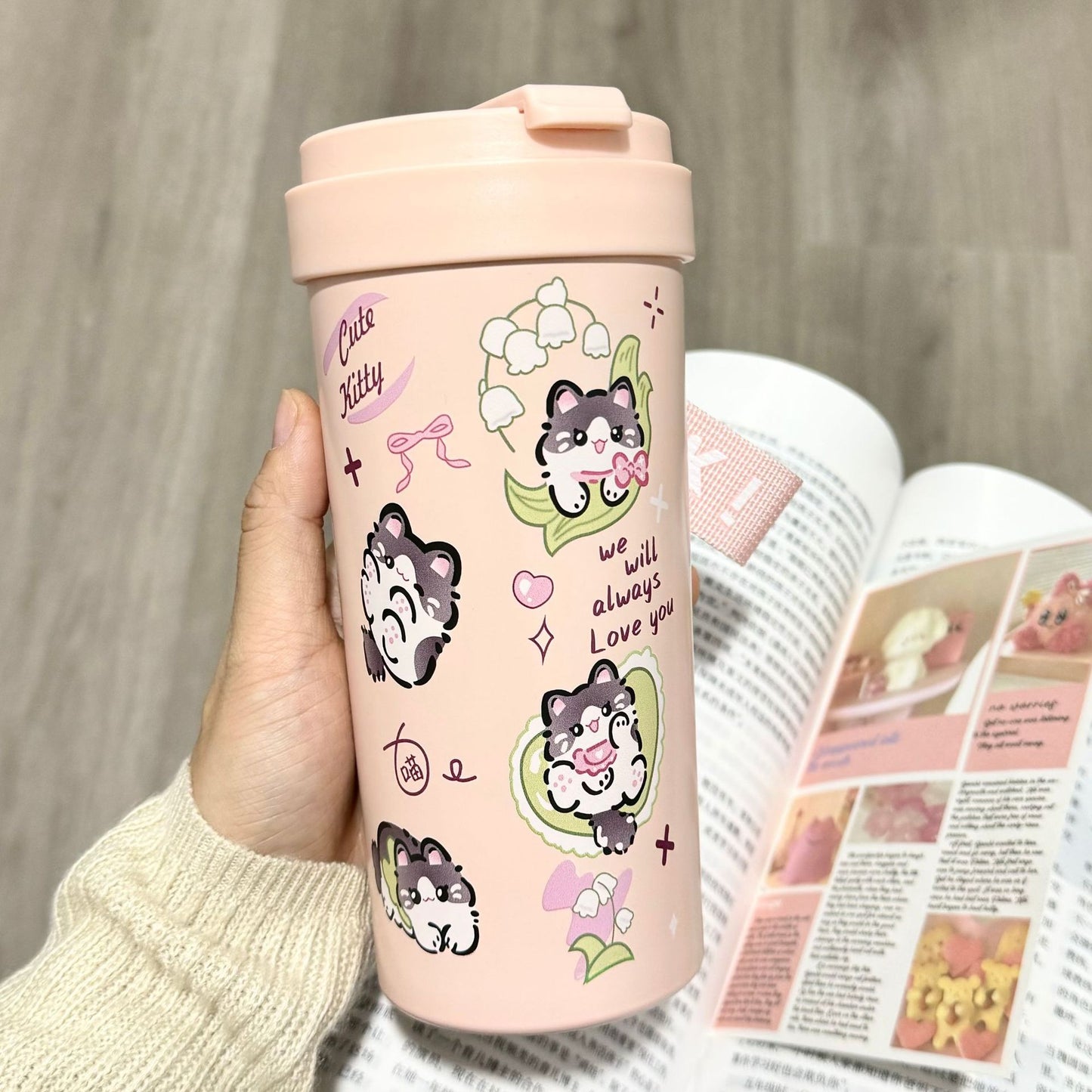 New cute thermos cup 316 stainless steel coffee cup portable double drink portable men's and women's straw accompanying cup