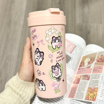 New cute thermos cup 316 stainless steel coffee cup portable double drink portable men's and women's straw accompanying cup