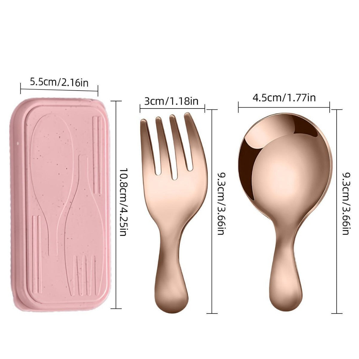 Stainless Steel Portable Spoon and Fork Set Children's Rice Spoon Dessert Spoon Fruit Fork Short Handle Fork Spoon Mini Tableware