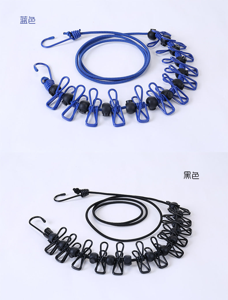 Creative Outdoor Elastic Windproof Clothesline with Positioning Buckle Korean Style Clothesline with Windproof Clip 12 Clips