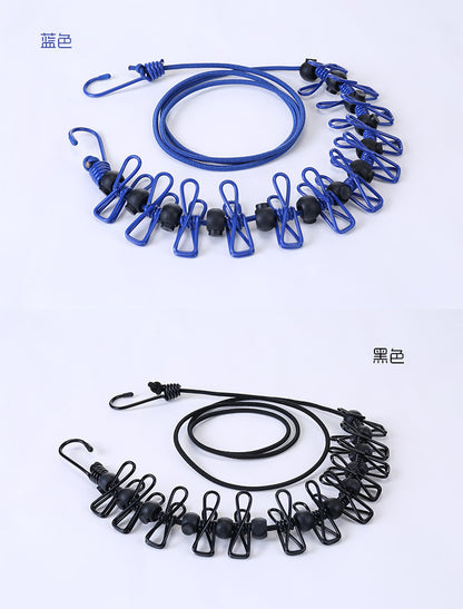 Creative Outdoor Elastic Windproof Clothesline with Positioning Buckle Korean Style Clothesline with Windproof Clip 12 Clips