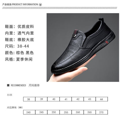 [Broken Size Processing] Leather Shoes Men's Genuine Leather Hole Shoes Dad Shoes Summer Soft Bottom Breathable Lazy Bean Shoes