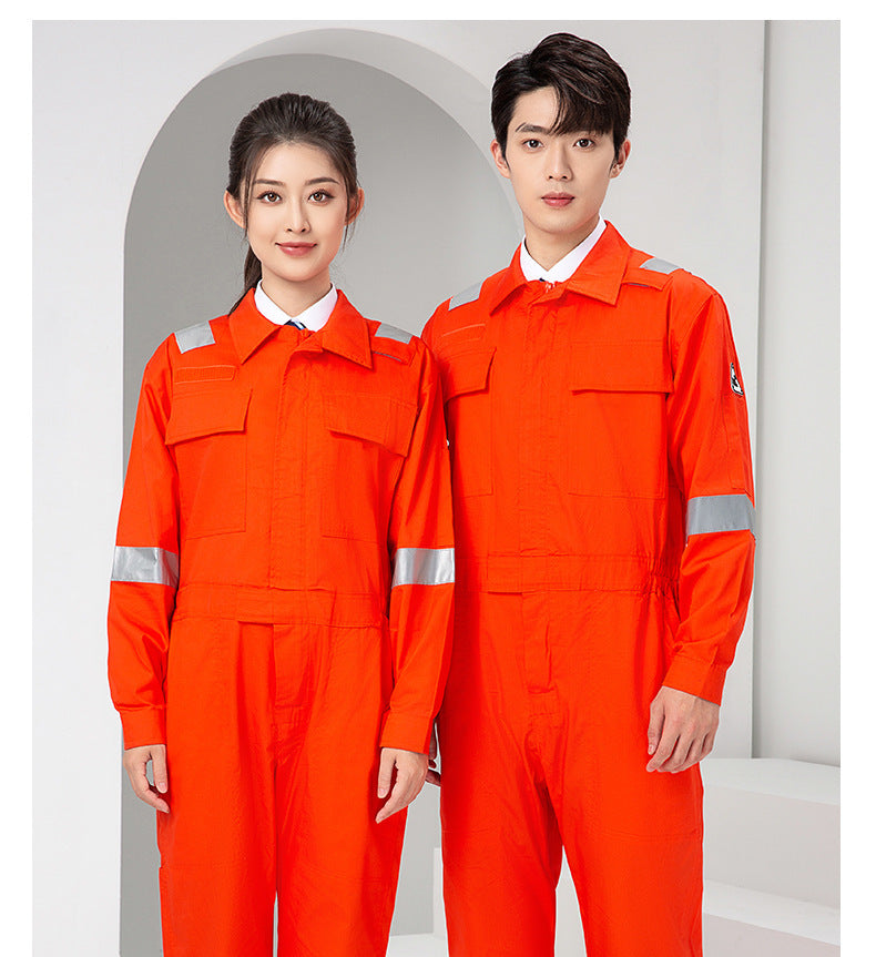 Marine Crew Reflective Strip Pure Cotton Overalls Long-sleeved Men's Summer Wear-resistant Electric Welding Shipyard Workshop Labor Insurance Clothing