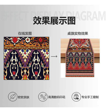 New European Style Textured Printed Table Flag Cross-Border Linen Restaurant Decoration Bohemian Style Long Tablecloth Wholesale
