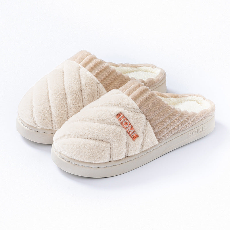 Cotton Slippers for Women in Autumn and Winter Indoor Thick-Soled Non-Slip Couples' Home Use Comfortable and Warm Plush Slippers for Men