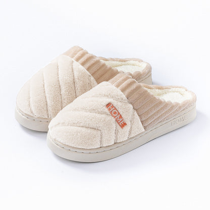 Cotton Slippers for Women in Autumn and Winter Indoor Thick-Soled Non-Slip Couples' Home Use Comfortable and Warm Plush Slippers for Men