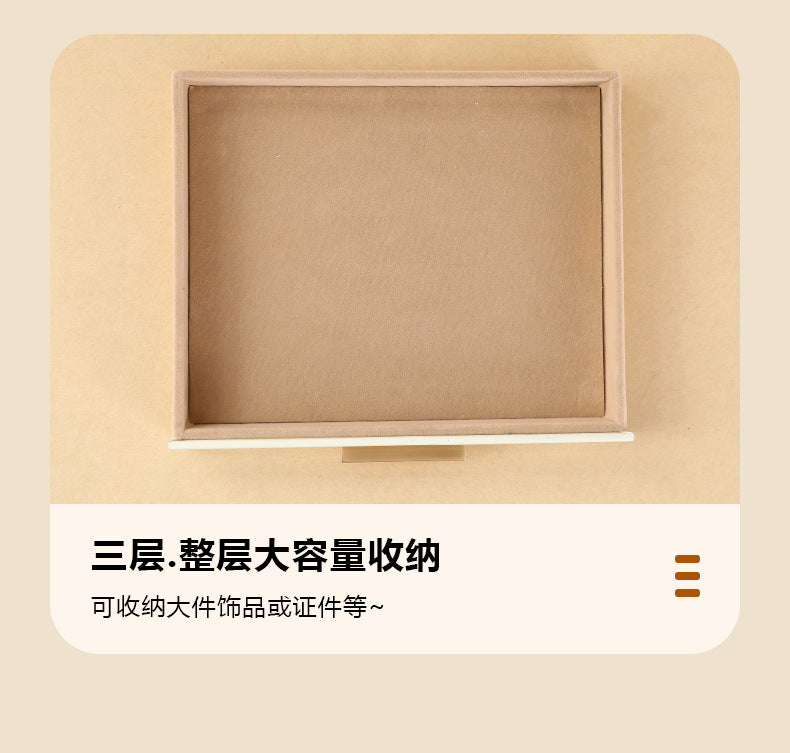 Cross-border PU three-layer cosmetic mirror with LED light high-end jewelry box earring ring necklace bracelet princess jewelry box
