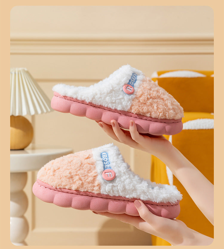 Cotton Slippers for Women, Autumn and Winter New Color Matching Home Indoor Non-Slip Warm Home Thick-Soled Plush Slippers for Men