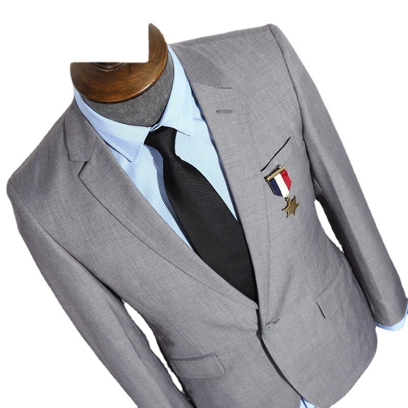 British Striped Men's Suit Slim Fit Business Gentleman Gray Business Suit for Banquet Light Business Style