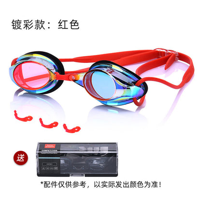 Factory Direct Sales Swimming Goggles Hd Waterproof Anti-Fog Electroplating Color Plated Universal Racing Diving Professional Swimming Goggles Wholesale