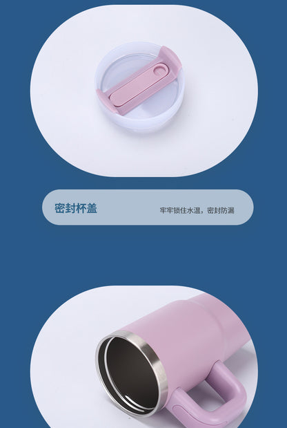14oz Large-Capacity Handle Car Cup 304 Stainless Steel Thermal Insulation Ice Cup Outdoor High-Looking Straw Cup