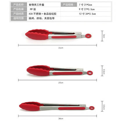 Cross-Border High-Temperature Resistant Steak Grilling Tongs 430 Stainless Steel Anti-Scalding Thickened Barbecue Tongs Kitchen Tools Food Tongs