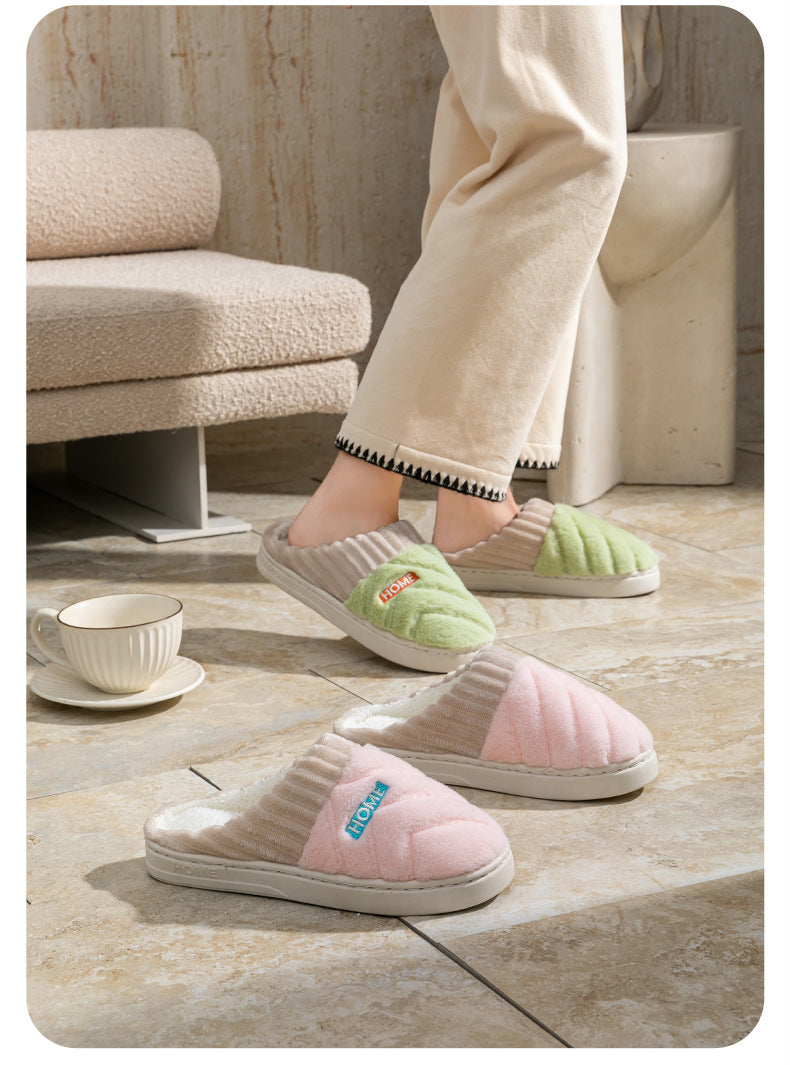 Cotton Slippers for Women in Autumn and Winter Indoor Thick-Soled Non-Slip Couples' Home Use Comfortable and Warm Plush Slippers for Men