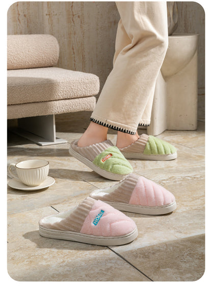 Cotton Slippers for Women in Autumn and Winter Indoor Thick-Soled Non-Slip Couples' Home Use Comfortable and Warm Plush Slippers for Men