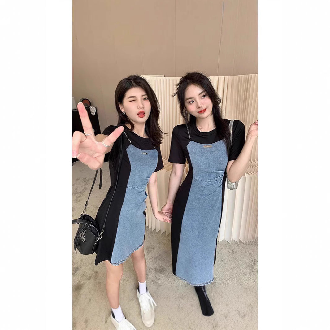 plus size Vintage Denim dress Women's Summer Skirt Casual Slim Fit Two-piece dress